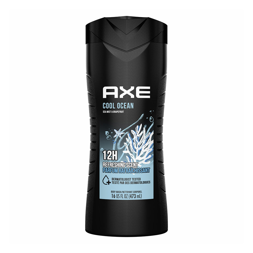 Axe Cool Ocean Mens Body Wash 12H Refreshing Scent With Essential Oils, 16 Oz